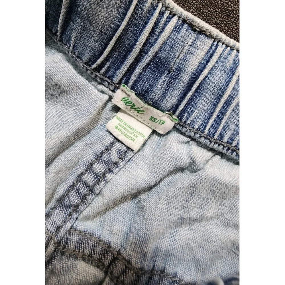 Aerie AE Super High-Waisted Cargo Denim Jogger Light Blue XS Drawstring Casual‎